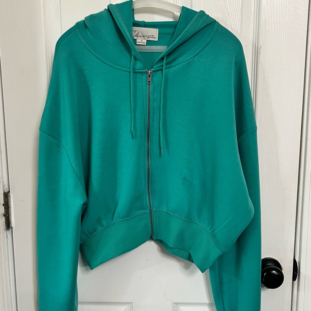 Vintage Havana Teal Zip-Up Hoodie